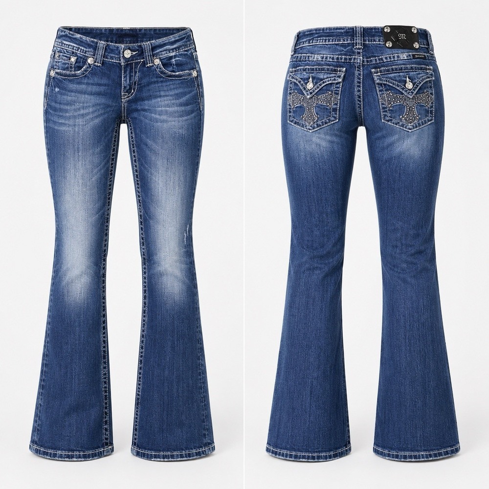 Miss Me Women's Medium Blue Bootcut Jeans with Embellished Back Pockets